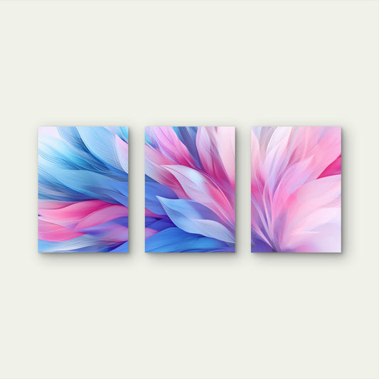 3pcs Blue Pink Soft Luxury Flowing Feathers Wall Art Set Canvas Framed 60x90cm - High Quality Print 100% Australian Made Wall Canvas Ready to Hang