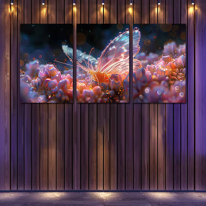 3pcs Luxurious Crystal Butterfly Wall Art Set Canvas Framed 50x70cm - High Quality Print 100% Australian Made Wall Canvas Ready to Hang