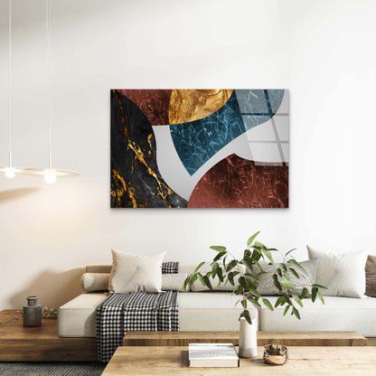 Abstract Geometric Marble Gold Foil Blue Black Red Acrylic Glass Printing Wall Art Australian Made Quality