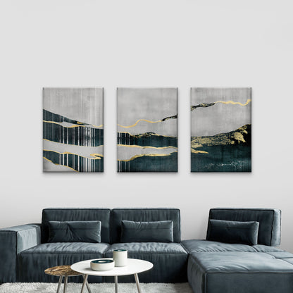 3pcs Abstract Modern Gold Foil Mountain Wall Art Set Canvas Framed 50x70cm - High Quality Print 100% Australian Made Wall Canvas Ready to Hang
