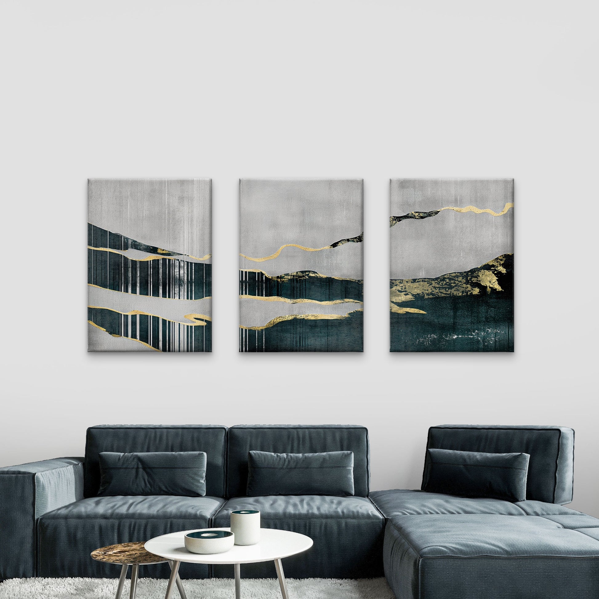 3pcs Abstract Modern Gold Foil Mountain Wall Art Set Canvas Framed 60x90cm - High Quality Print 100% Australian Made Wall Canvas Ready to Hang