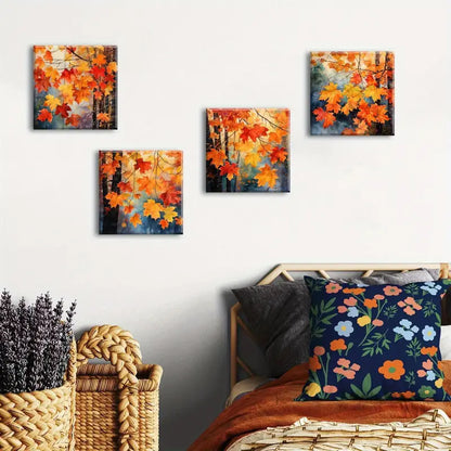 4pcs Maple Leaves Prints Wall Art Canvas Framed