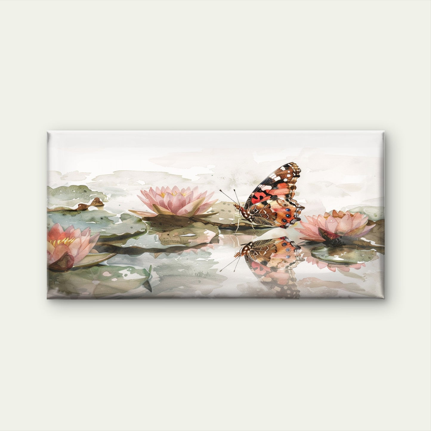 Butterfly and water Lilies Wall Art Canvas Office Home Room Framed 120x60cm
