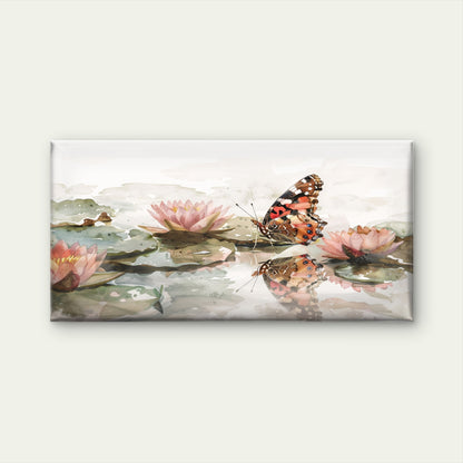 Butterfly and water Lilies Wall Art Canvas Office Home Room Framed 120x60cm