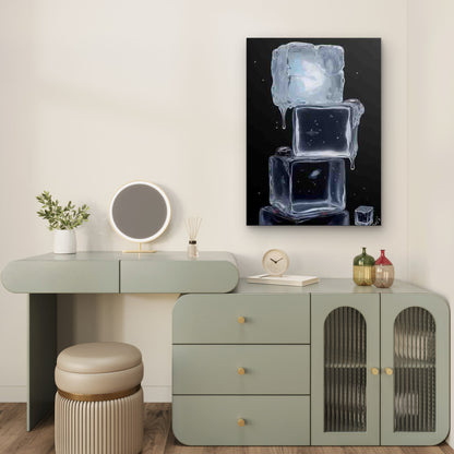 Stacked Ice Cubes with Dripping Water 60x90cm Metal Print Ready to Hang - Bella Home Decor