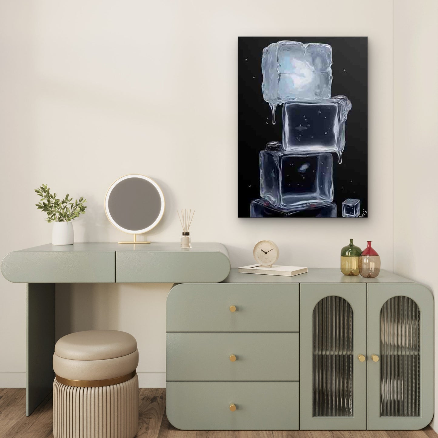 Stacked Ice Cubes with Dripping Water Metal Print Ready to Hang - Bella Home Decor