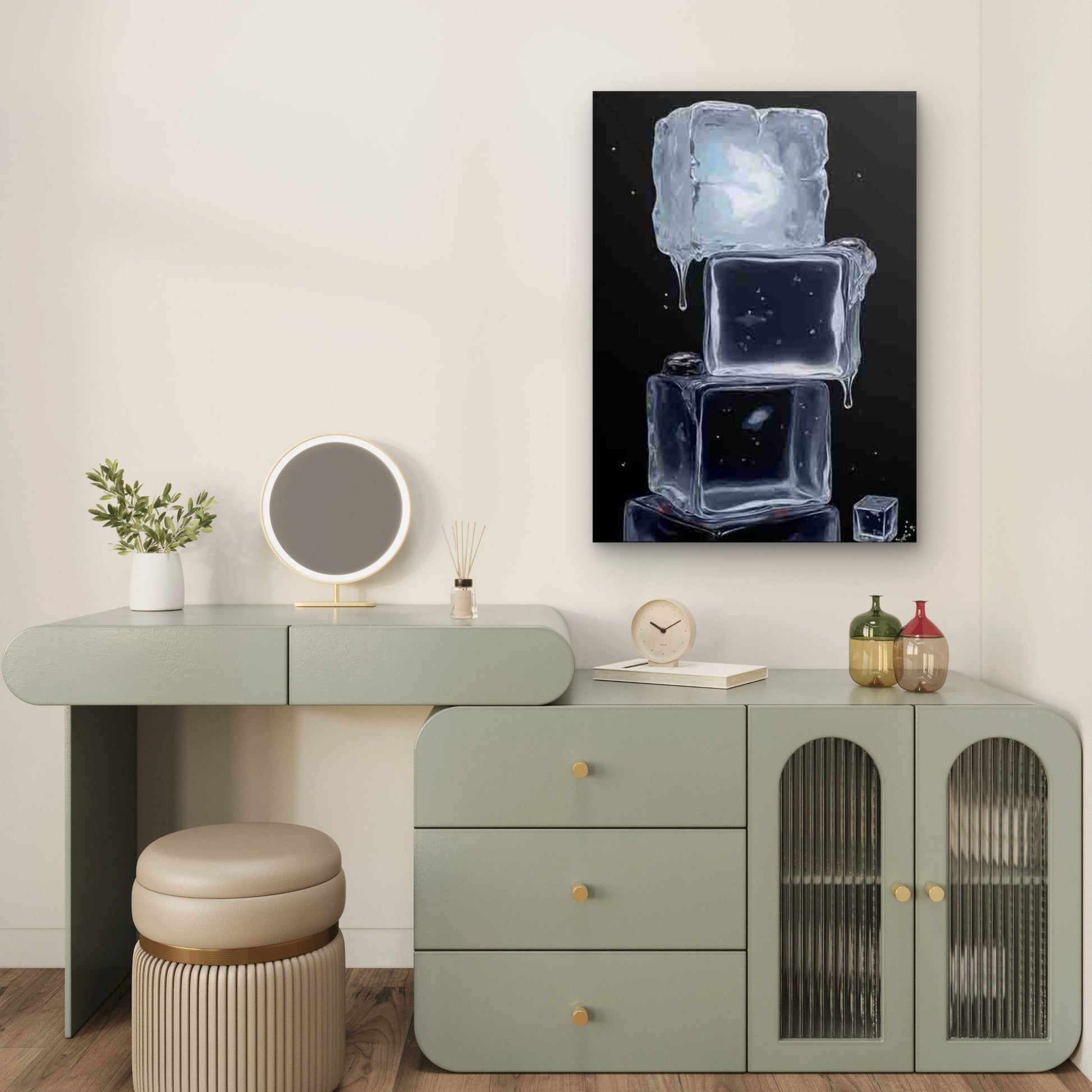 Stacked Ice Cubes with Dripping Water Metal Print Ready to Hang - Bella Home Decor