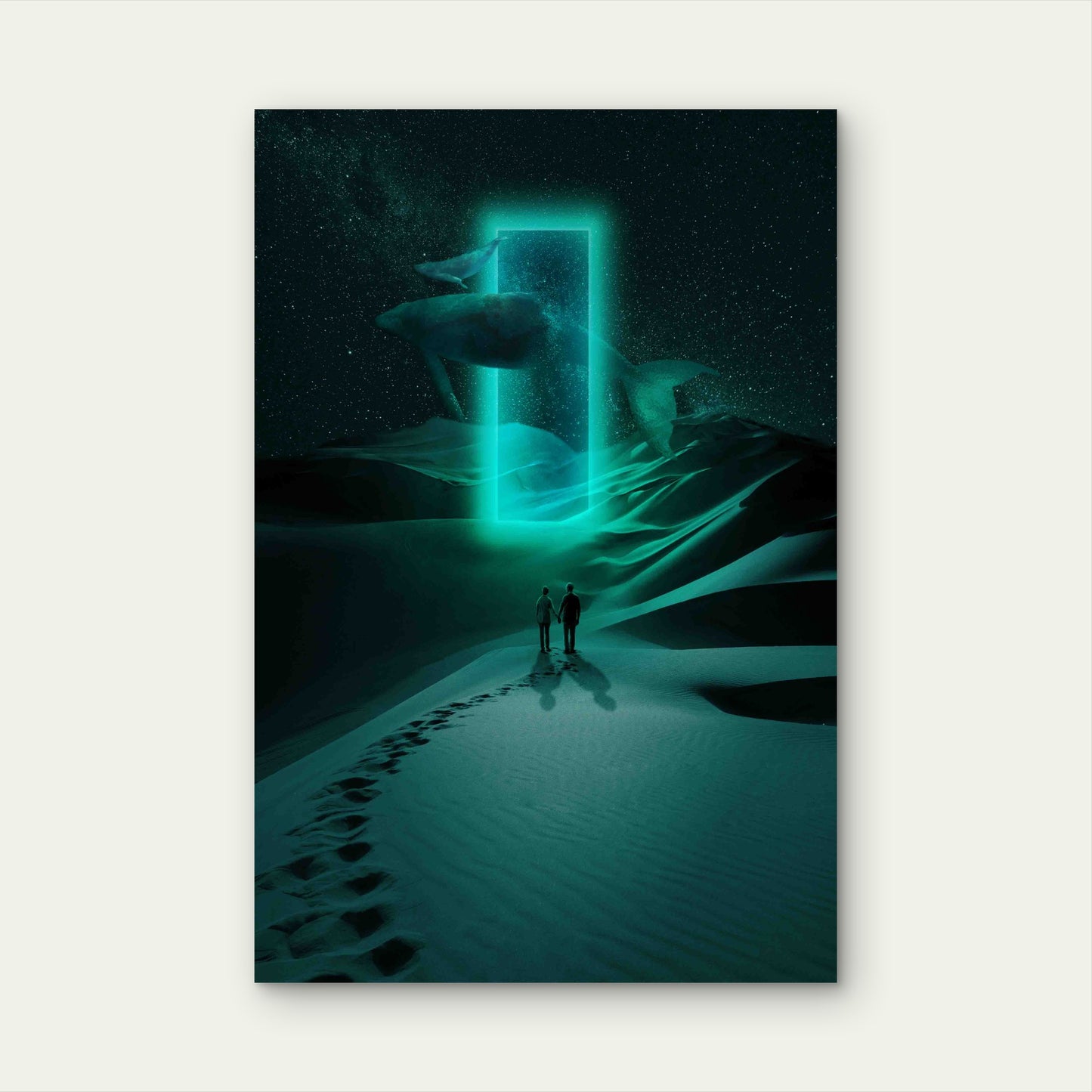 Long Shot Couple Metaverse Date in Dessert  60x90cm Metal Print Ready to Hang