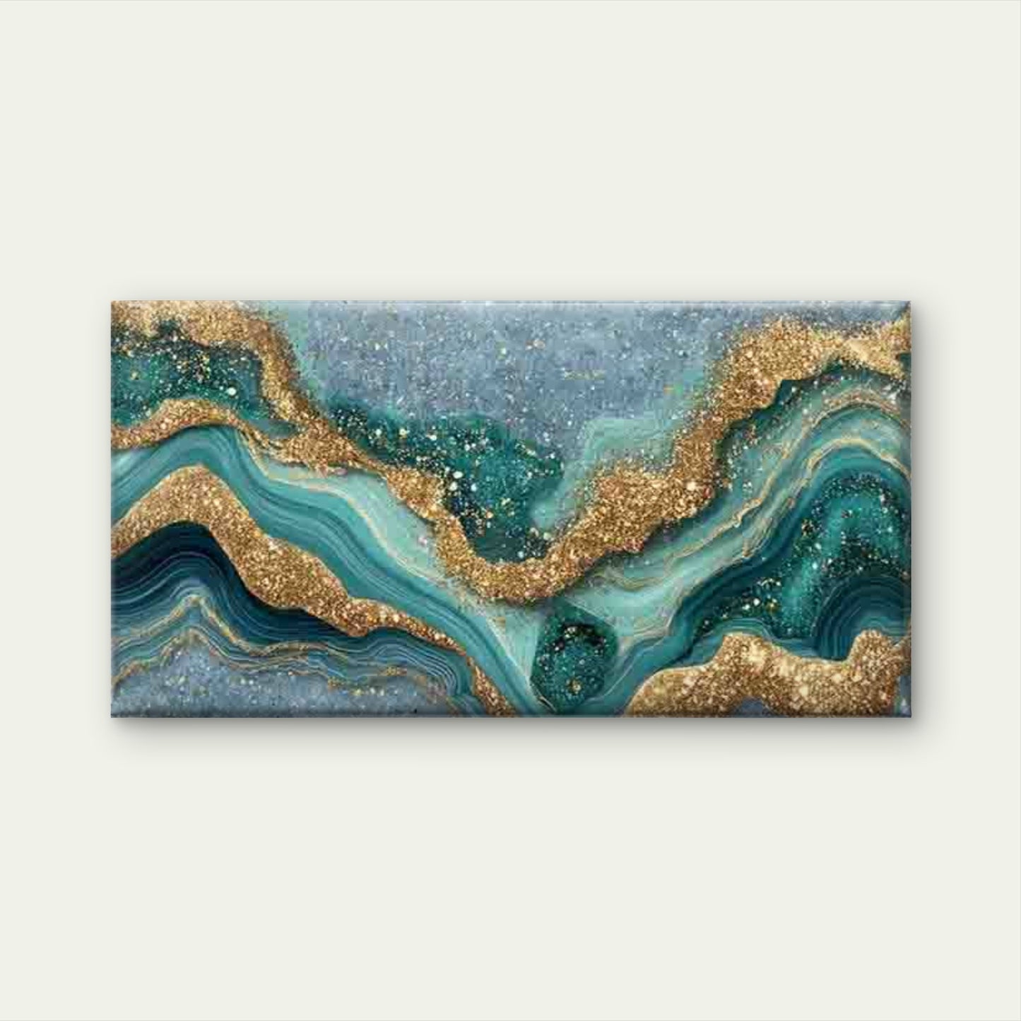 Turquoise & Golden Marble Wall Art Canvas Office Home Room Framed 120x60cm