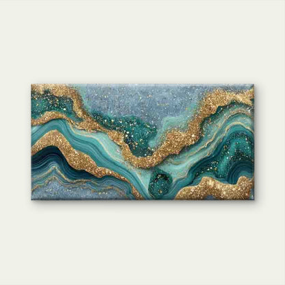 Turquoise & Golden Marble Wall Art Canvas Office Home Room Framed 120x60cm