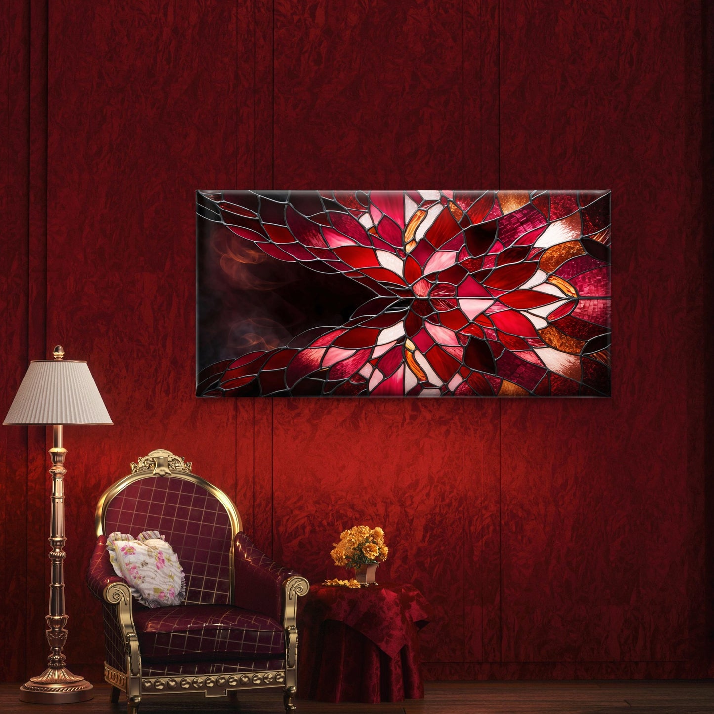 Red Glass Mosaic Kaleidoscope Wall Art Canvas Office Home Room Framed 120x60cm
