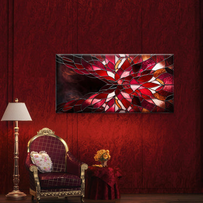 Red Glass Mosaic Kaleidoscope Wall Art Canvas Office Home Room Framed 120x60cm