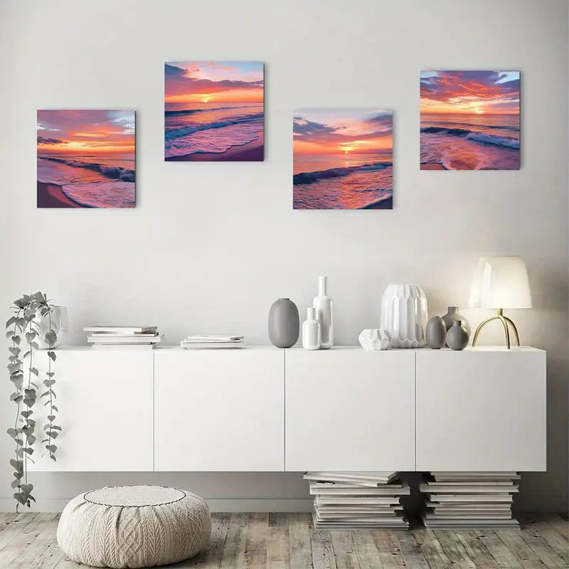 4pcs Decor Summer Sunset gh    Wall Art Canvas Framed