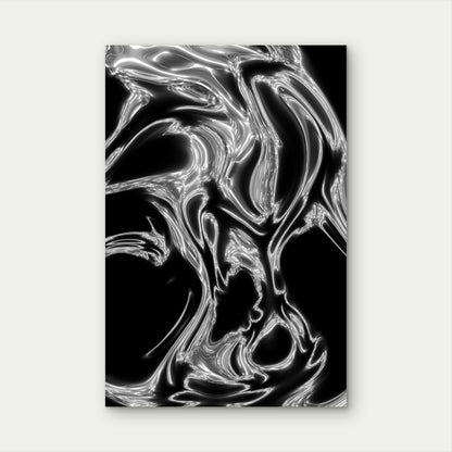 Abstract Metallic Fluid Shapes on Black Background 40x60cm Metal Print Ready to Hang