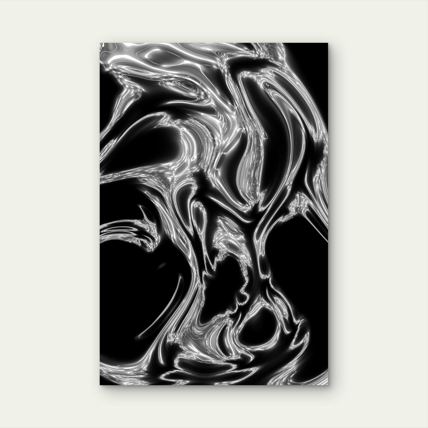 Abstract Metallic Fluid Shapes on Black Background 60x90cm Metal Print Ready to Hang