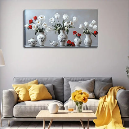 White Porcelain Vases Wall Art Canvas Office Home Room Framed 120x60cm - Bella Home Decor