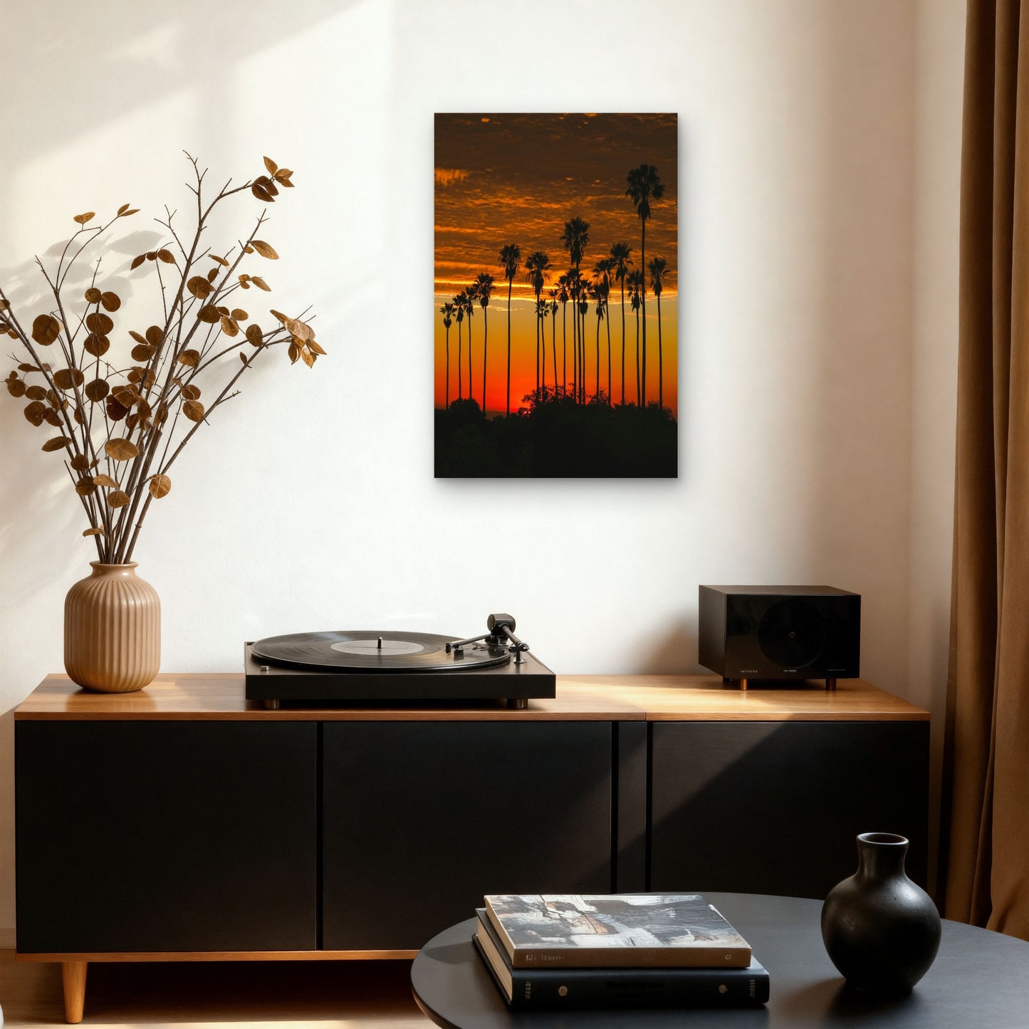 Sunset with Palm Trees in California 40x60cm Metal Print Ready to Hang