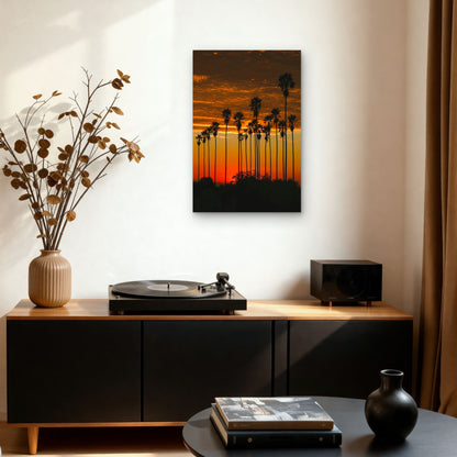 Sunset with Palm Trees in California 40x60cm Metal Print Ready to Hang