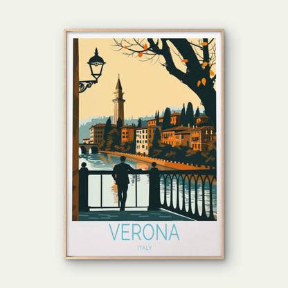 Verona In Italy, Man Watching Cannel Art Travel Poster Print Wall Art