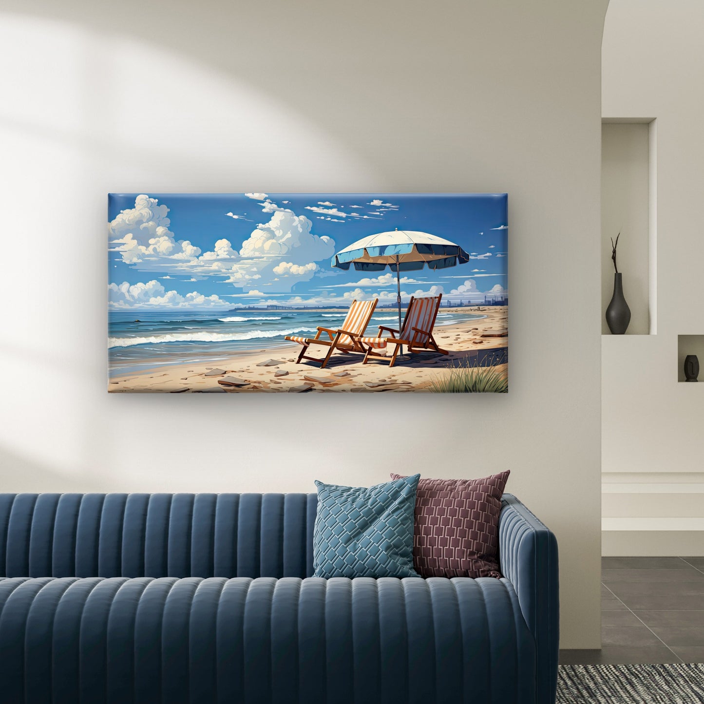 Coastal Beach Deck Chairs Wall Art Canvas Office Home Room Framed 120x60cm