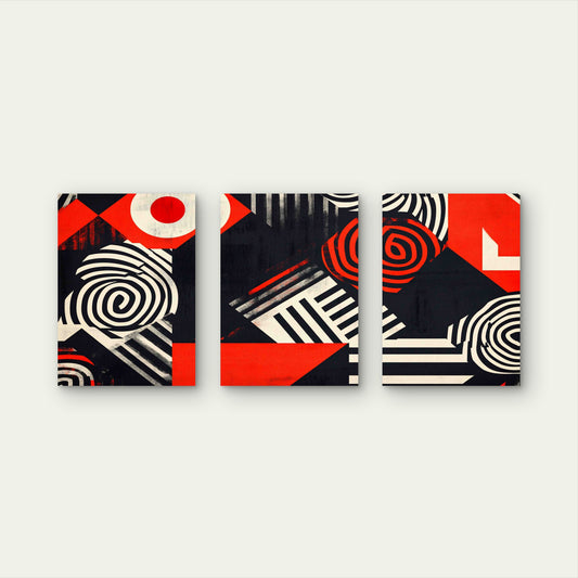 3pcs Bold Abstract Geometric Pattern Metal Print Ready to Hang Art - Bella Home Decor