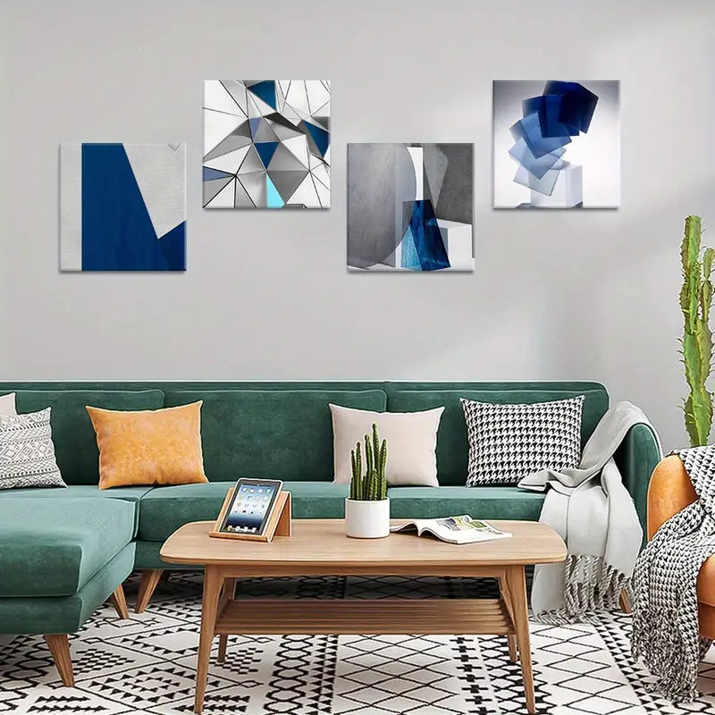 4pcs Three-Dimensional Paint Geometric Figure  Wall Art Canvas Framed