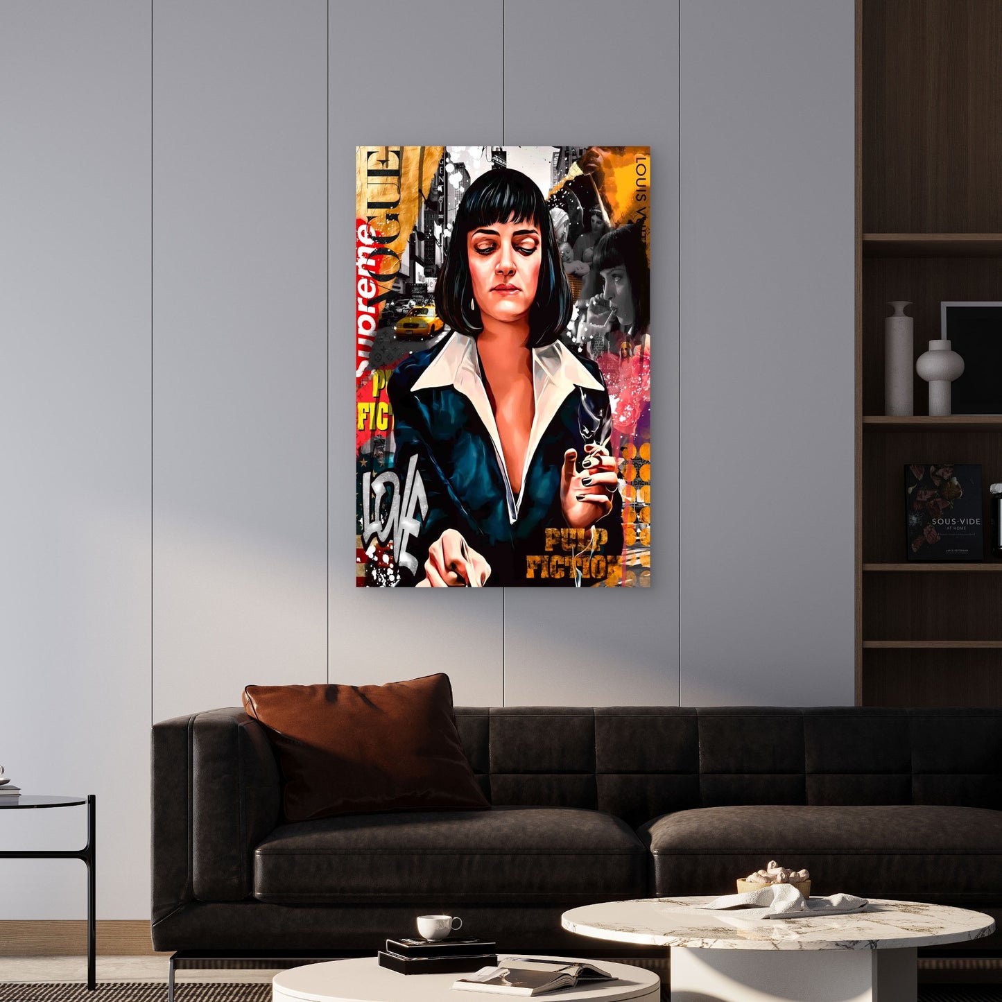 Street Art Noir Bob Hair Woman Graffiti 60x90cm Metal Print Ready to Hang