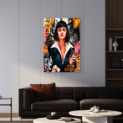 Street Art Noir Bob Hair Woman Graffiti 60x90cm Metal Print Ready to Hang