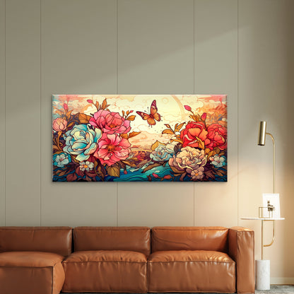 Butterfly Flowers Abstract Rose Wall Art Canvas Office Home Room Framed 120x60cm