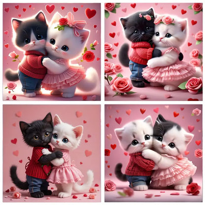 4pcs Love Cat Animal Wall Art Canvas Framed