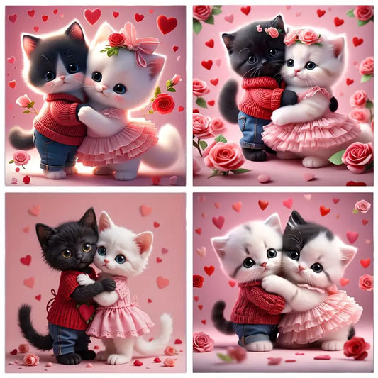 4pcs Love Cat Animal Wall Art Canvas Framed