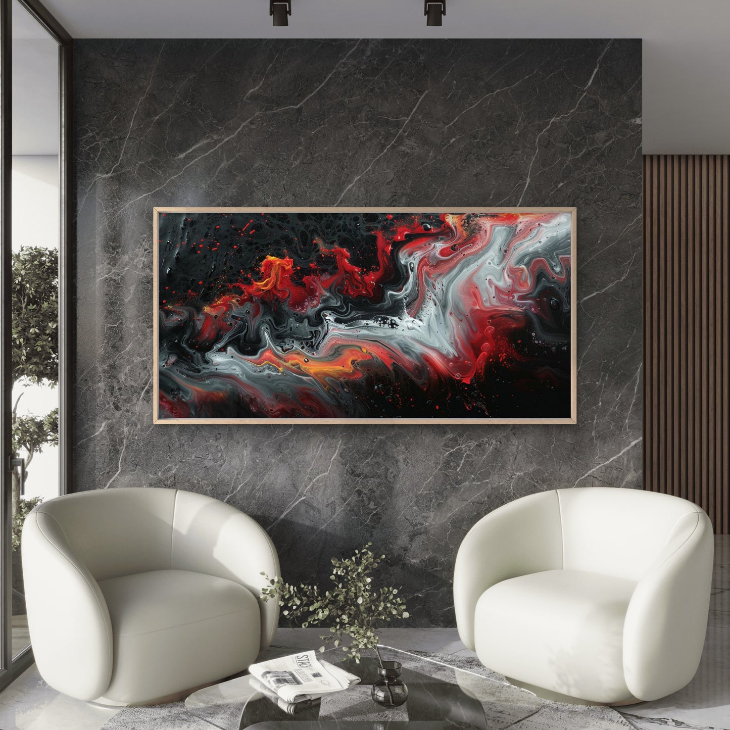 Red Black Swirling Chaos Wall Art Canvas Office Home Room Framed 120x60cm
