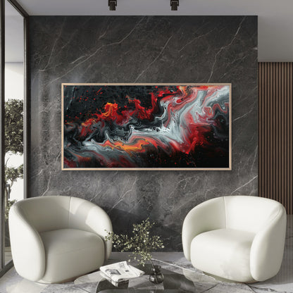Red Black Swirling Chaos Wall Art Canvas Office Home Room Framed 120x60cm