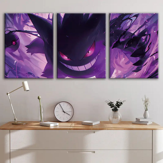 3pcs Pocket Elf & Gastly Pet Fight Anime Wall Art Set Canvas Framed 40x60cm - High Quality Print 100% Australian Made Wall Canvas Ready to Hang
