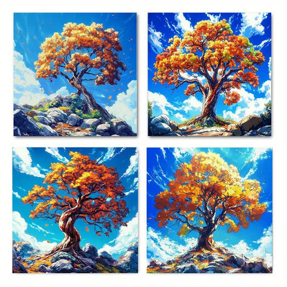4pcs Vibrant Autumn & Winter Scenes Wall Art Canvas Framed