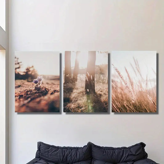 3pcs Blush Toned Botanical & Wildflower Photography Metal Print Ready to Hang Art