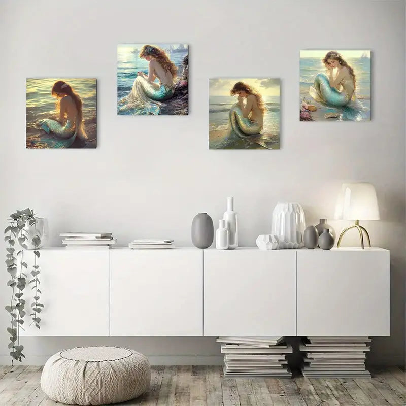 4pcs  Decoration Mermaid  TY   Wall Art Canvas Framed