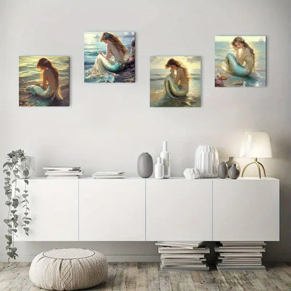 4pcs  Decoration Mermaid  TY   Wall Art Canvas Framed
