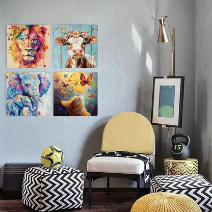 4pcs Colorful animal butterfly SA   Wall Art Canvas Framed