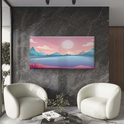 Pastel Mountain Landscape Wall Art Canvas Office Home Room Framed 120x60cm - Bella Home Decor