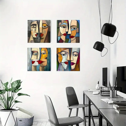 4pcs Abstract Cubist Face Wall Art Canvas Framed
