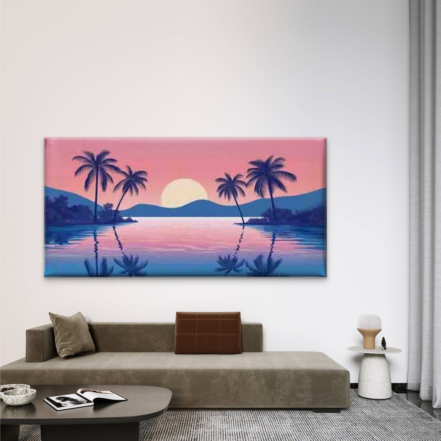 Tropical Sunset Landscape Wall Art Canvas Office Home Room Framed 120x60cm