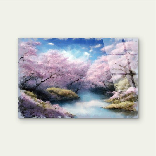 Japanese Cherry Blossom Sakura River Acrylic Glass Printing Wall Art Australian Made Quality