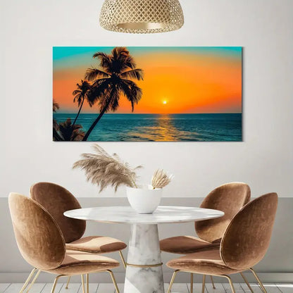 Sunset Beach Palm Trees & Orange Sky Wall Art canvas office home room framed 120x60cm - Bella Home Decor