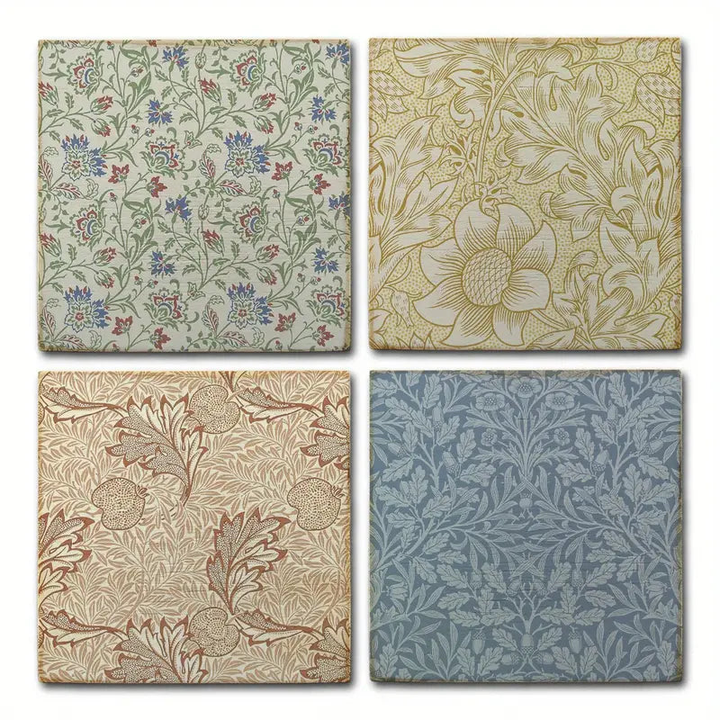 4pcs Elegant Floral Pattern Wall Art Canvas Framed