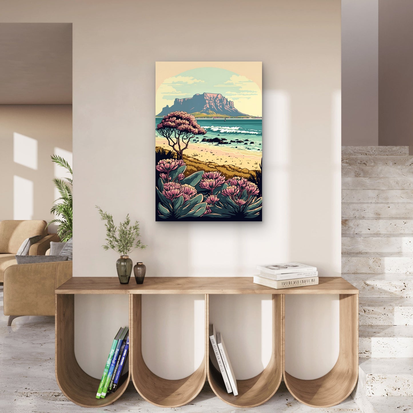 Table Mountain, Cape Town Illustration 40x60cm Metal Print Ready to Hang