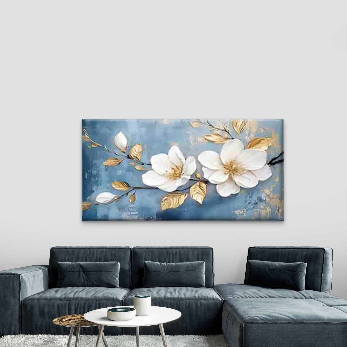White Magnolia Flowers Wall Art Canvas Office Home Room Framed 120x60cm - Bella Home Decor