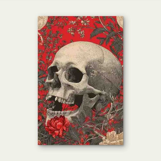 Nightmare with Red And Black Floral Skeletons 40x60cm Metal Print Ready to Hang