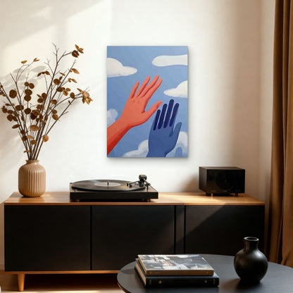 Two Hands Reaching Towards Clouds in Blue Sky 60x90cm Metal Print Ready to Hang - Bella Home Decor