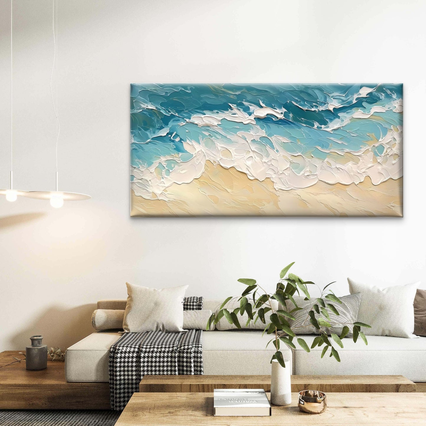 Abstract Ocean Waves On Beach Wall Art Canvas Office Home Room Framed 120x60cm